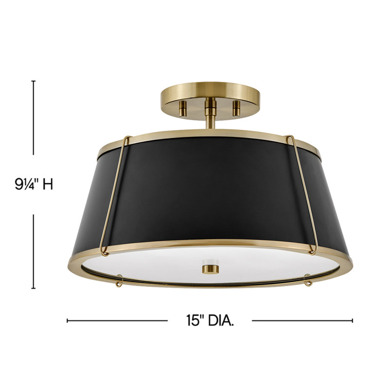 Clarke Medium Semi-Flush Mount, Warm Brass, Black