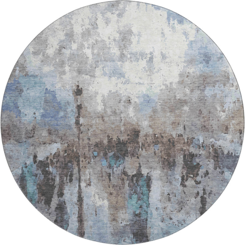 Premium Machine Washable Mayfield Abstract Rug, Blue, 8' Round