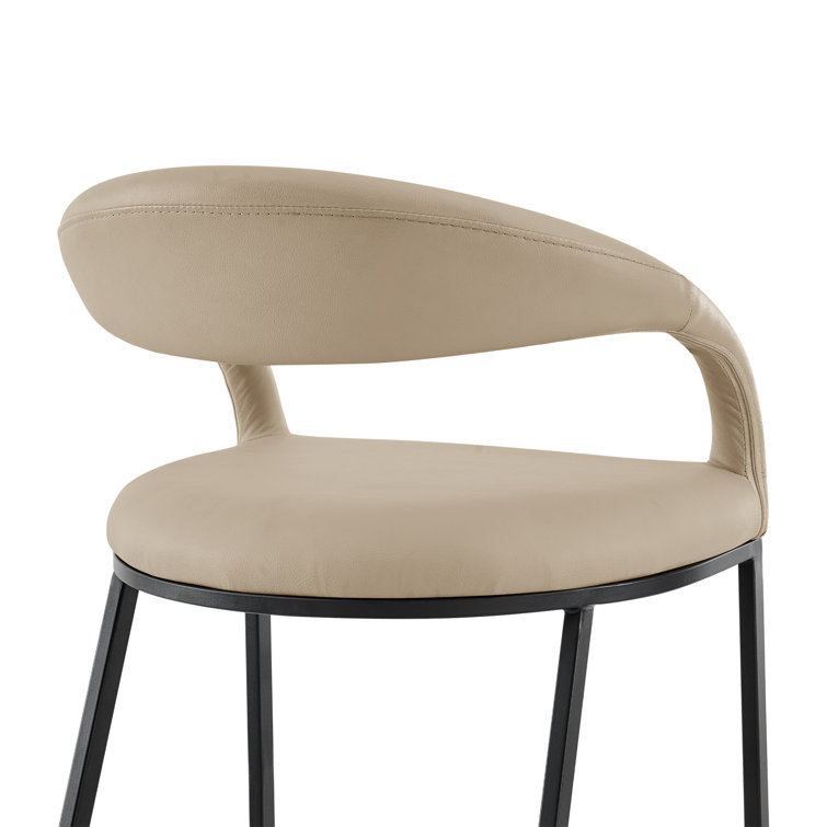 Ramona Modern Counter or Bar Height Barstool with Arms and Open Low Back in Iron Frame and Faux Leather