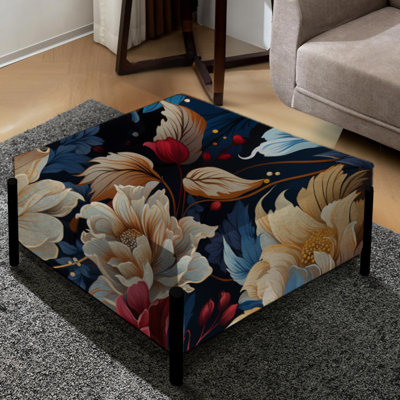 Beige et bleu Cosmic Mystic Floral Botanic Dream - Grand repose-pieds carré floral
