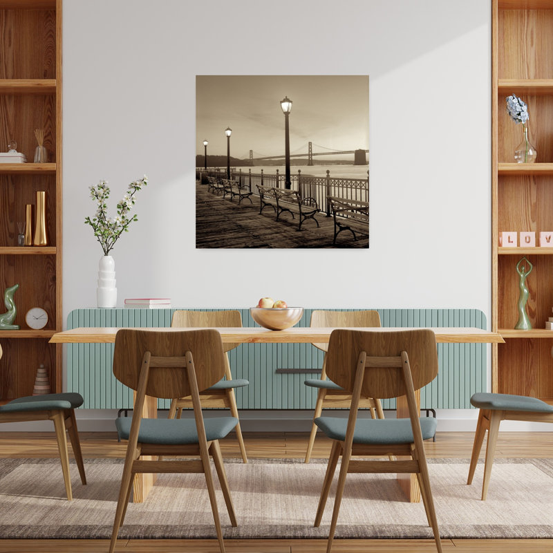 Pont de la baie de San Francisco au crépuscule, art abstrait de l'architecture côtière, H 36 po x l 36 po