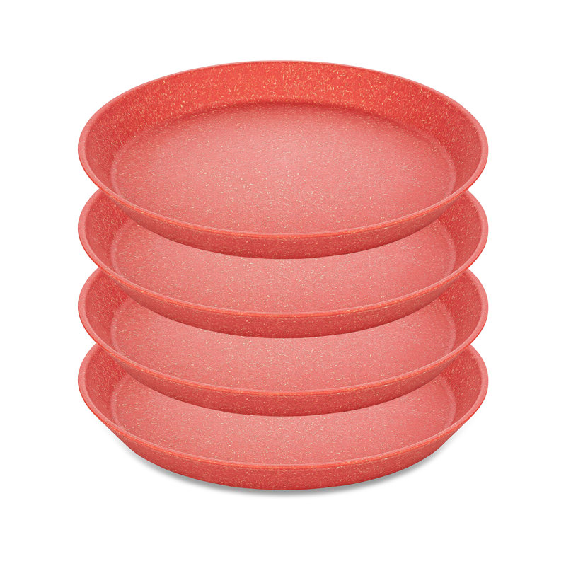 Set of 4 Koziol small plates, plastic and wood mix, 20.5cm, Antique pink and pink