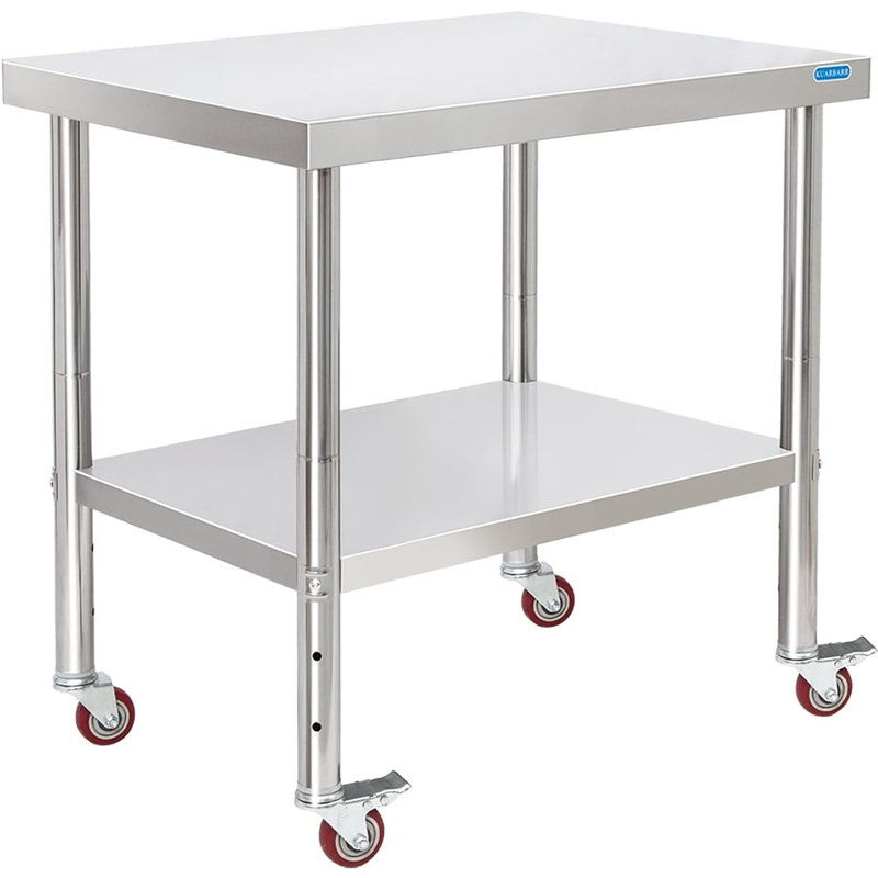 Table en acier inoxydable pour la préparation et le travail avec 4 roulettes avec ..., H 34 po x l 30 po x P 24 po