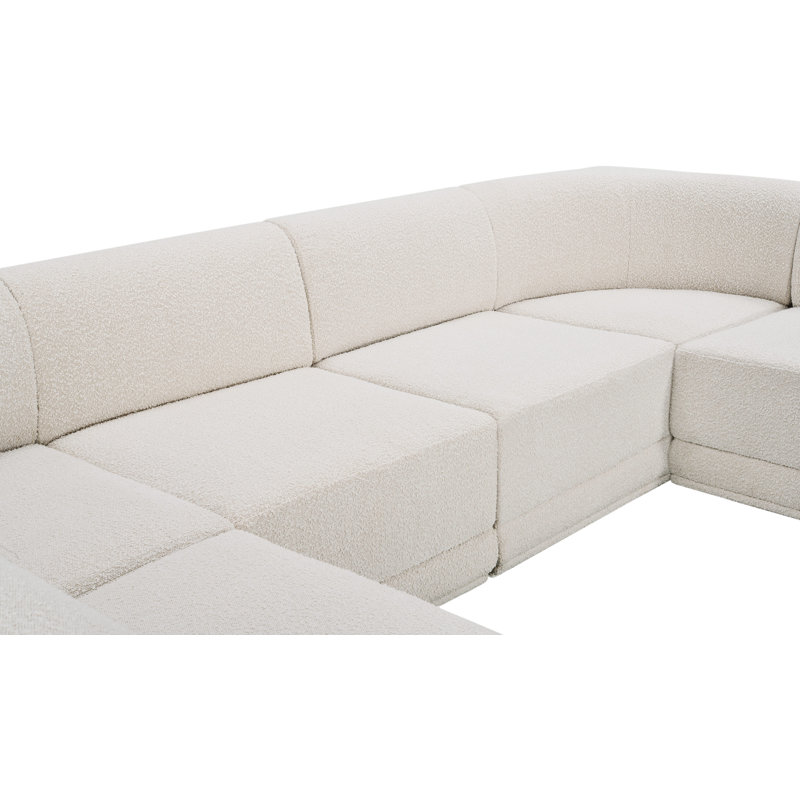 Canapé modulaire rembourré 7 pièces Ollie, Tissu crème bouclé
