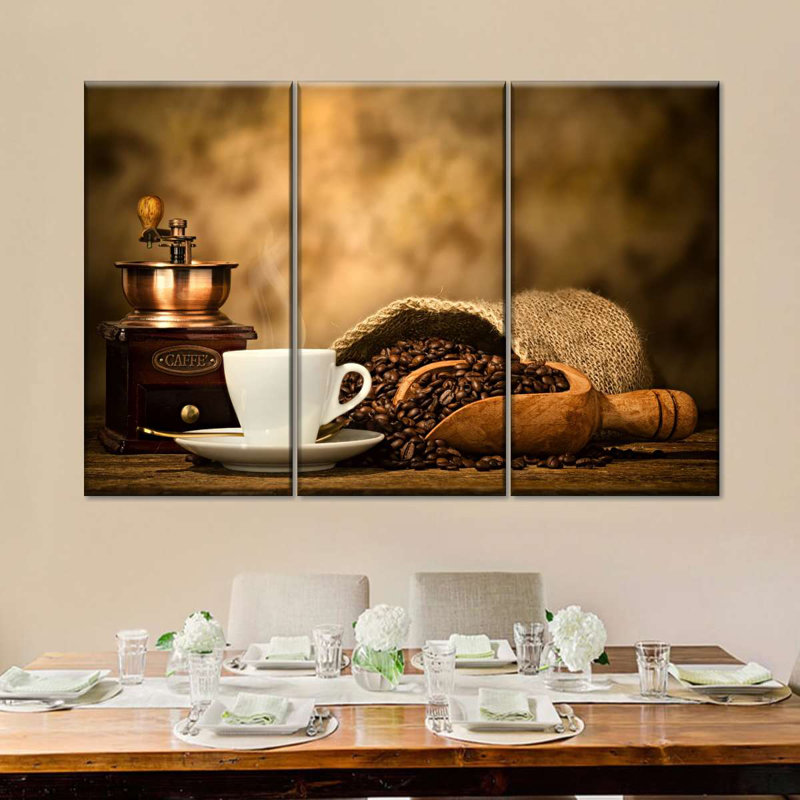 Ensemble de 3 pièces de café rustique sur toile, H 28 po x l 45 po x P 1,25 po