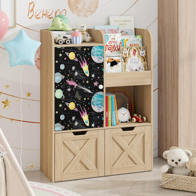 Bibliothèque en bois pour enfants avec coin lecture et tableau noir