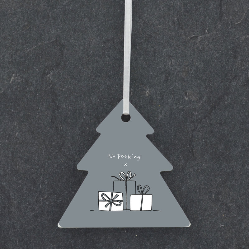 The Seasonal Aisle No Peeking Presents Tree Shaped Ceramic Ornament