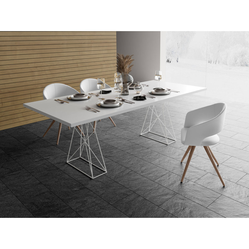 Gawen Dining Table, 39" W x 87" L, Glossy White/ White