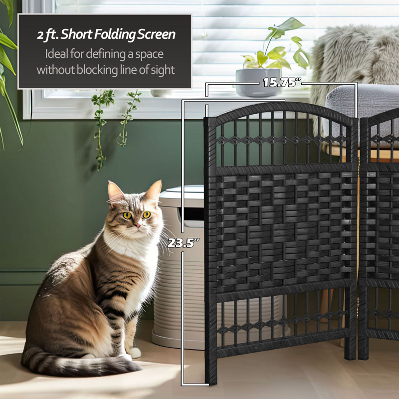 Short Fiber Weave Folding Screen, Black, 8, 23.5"H