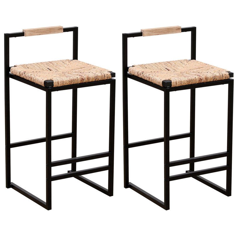 2 tabourets de bar en jacinthe d'eau avec dossier et structure en fer de style moderne et chic pour la cuisine, la maison et le bureau 15,49 po x l 31,5 po H facile à assembler 2 chaises tissées stables à hauteur de comptoir pour le restaurant