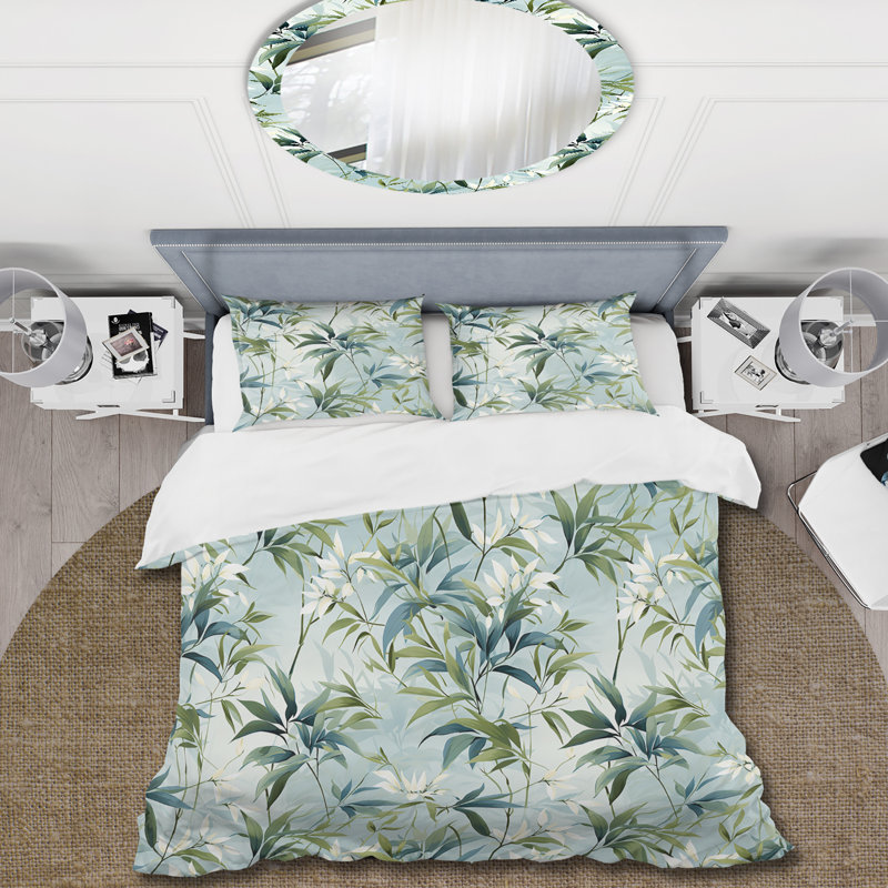 Bamboo Tranquility Tropical Pattern Duvet Cover, Queen Duvet Cover + 2 Standard Shams