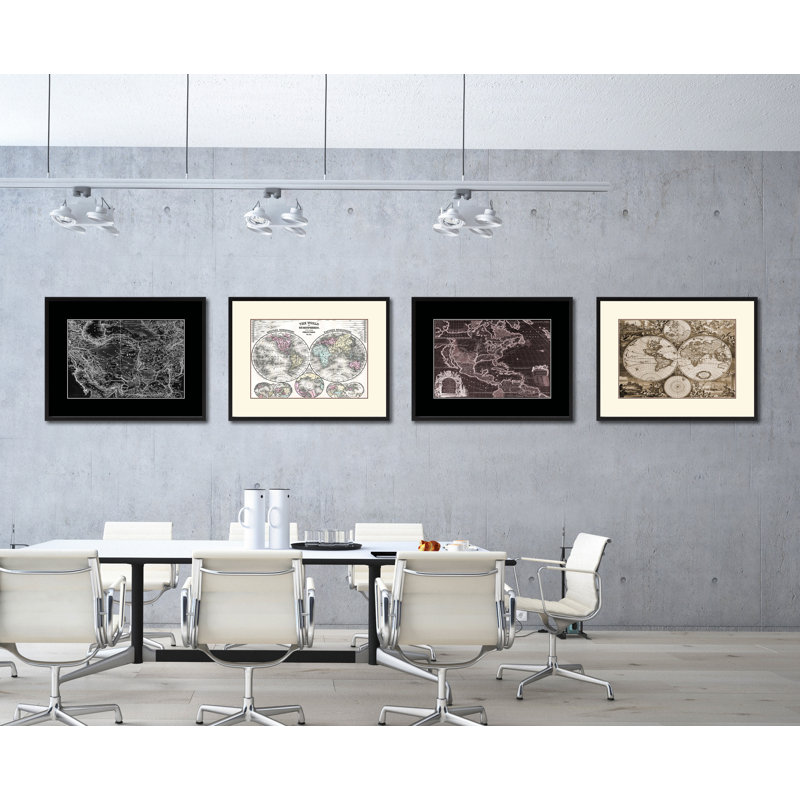 Impression de carte monochrome sur toile avec cadre noir, l'Iran, l'Afghanistan, 28 x 37