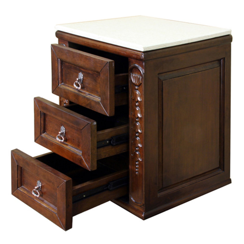 Elegant Birch and Marble 18" Single Vanity with Antique Brass Hardware