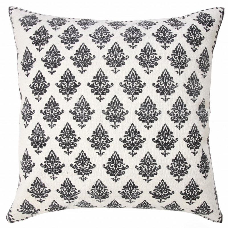 Oreiller à fermeture à glissière géométrique 100% coton 20 po x 20 po blanc et noir, Blanc et noir