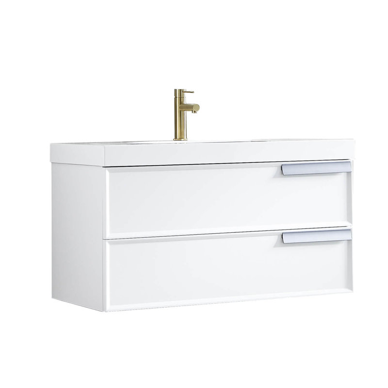 Ensemble de meuble-lavabo de salle de bain simple 36 po Tyonna, Blanc mat, Pas de miroir
