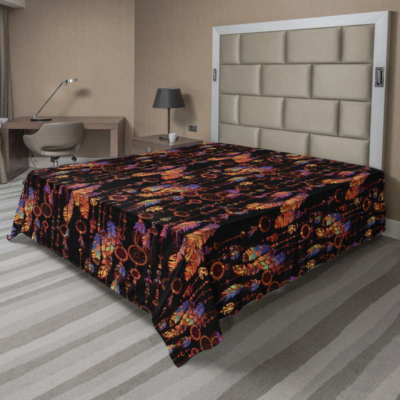 Drap plat Ambesonne Dreamcatchers Boho Night Inspired noir et multicolore, Drap plat de taille double