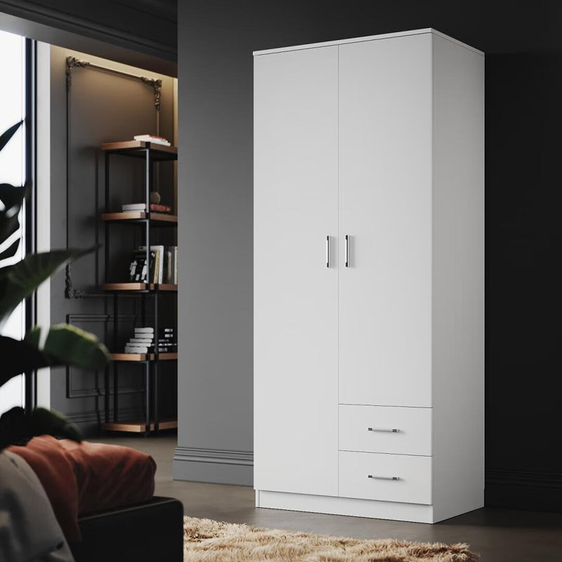 180*50*77cm, Hanging and Storage Integrated Double Door Wardrobe, White