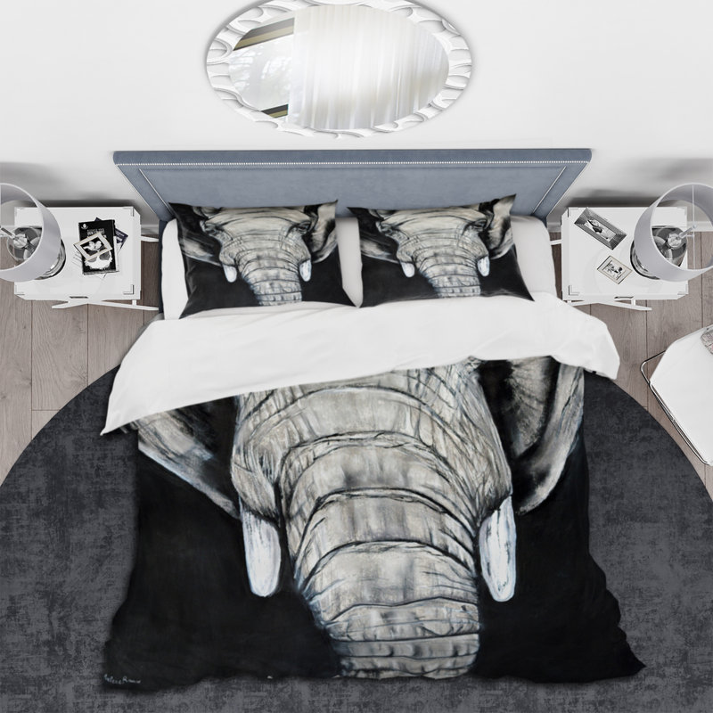 Le portrait d'un éléphant d'Afrique - Ensemble de housse de couette Farmhouse - Microfibre de polyester