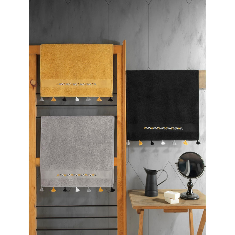 Ensemble de serviettes luxueuses 100% coton, 19,7 po x 35,4 po Luxury | Doux, absorbant, lavable à la machine à 86 ° F | Noir élégant, moutarde et gris | Parfait pour la salle de bain, le spa ou la salle de sport, 400 g / m² de haute qualité