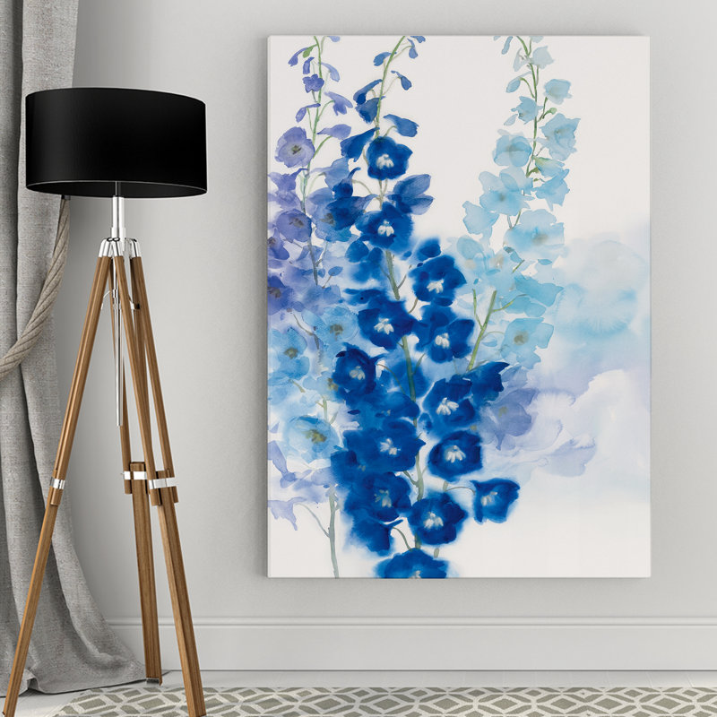 «Delphinium I», peinture sur toile tendue, H 32 po x l 48 po x P 1,5 po