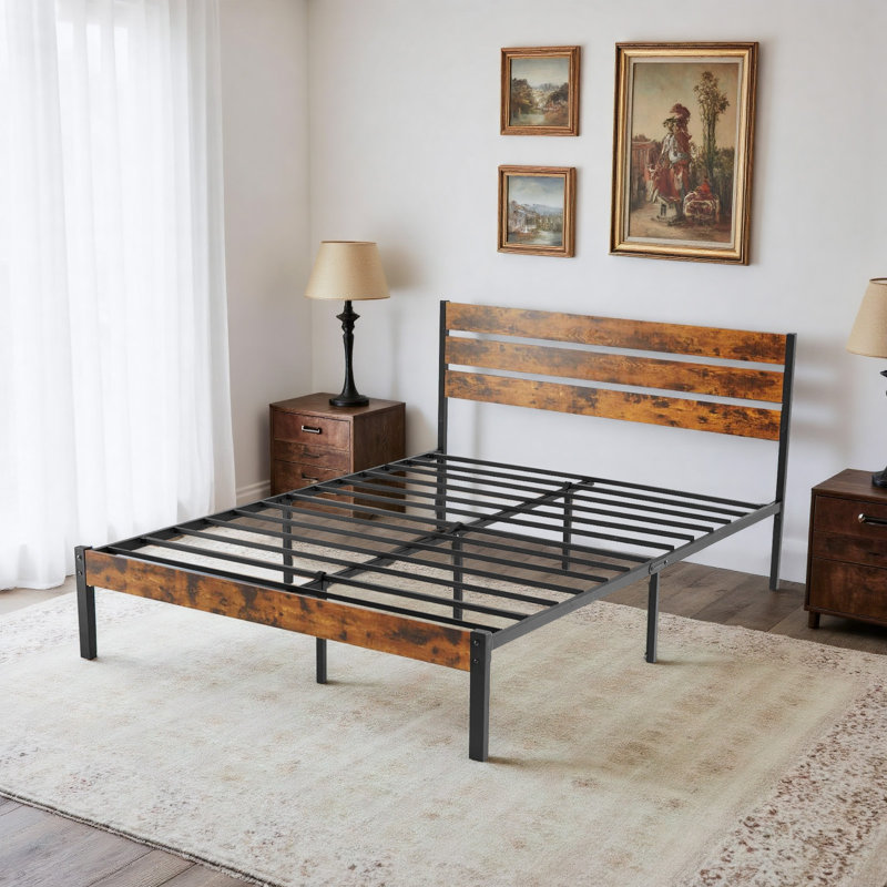 Full Size Bed Frame- Heavy Duty Mattress Foundation With Headboard, Steel Slats Support (No Box Spring Needed), Full