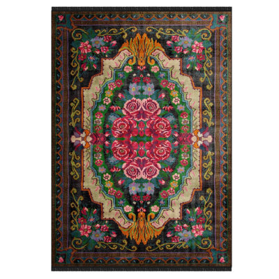 Karabag Washable Floral Indoor / Outdoor Rug