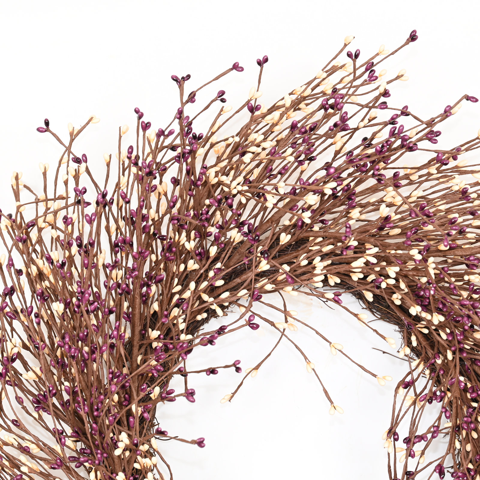 24" Handcrafted Twig, Berry Thanksgiving Wreath, Purple