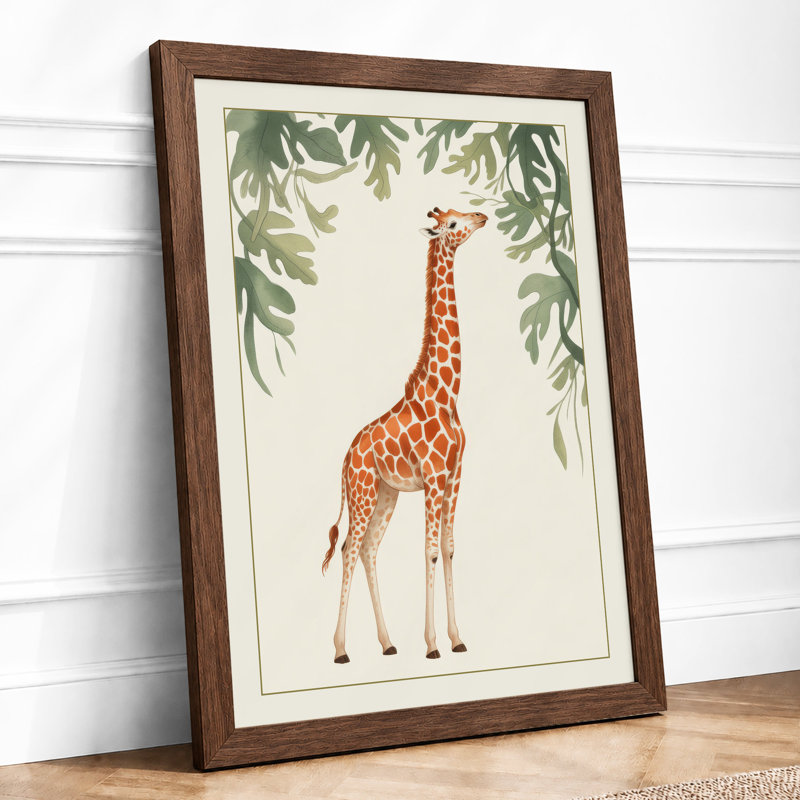 Giraffe Reaching High Boho - Framed Print, A2 - 59.4 x 42.0 cm, Walnut