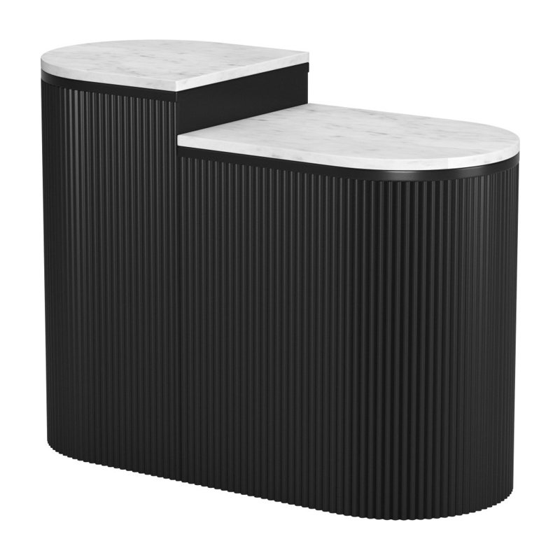 Ensemble de deux tables de bout ovales en bois massif et marbre noir et blanc