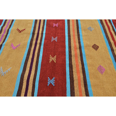 Tapis unique orange, bleu, rouge et rose de 3 pi x 5 pi des années 1990