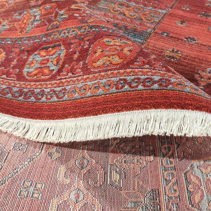 Tapis rouge / gris en polyester tissé à la machine Delatorre, Rectangle 3 pi 11 po x 5 pi 11 po