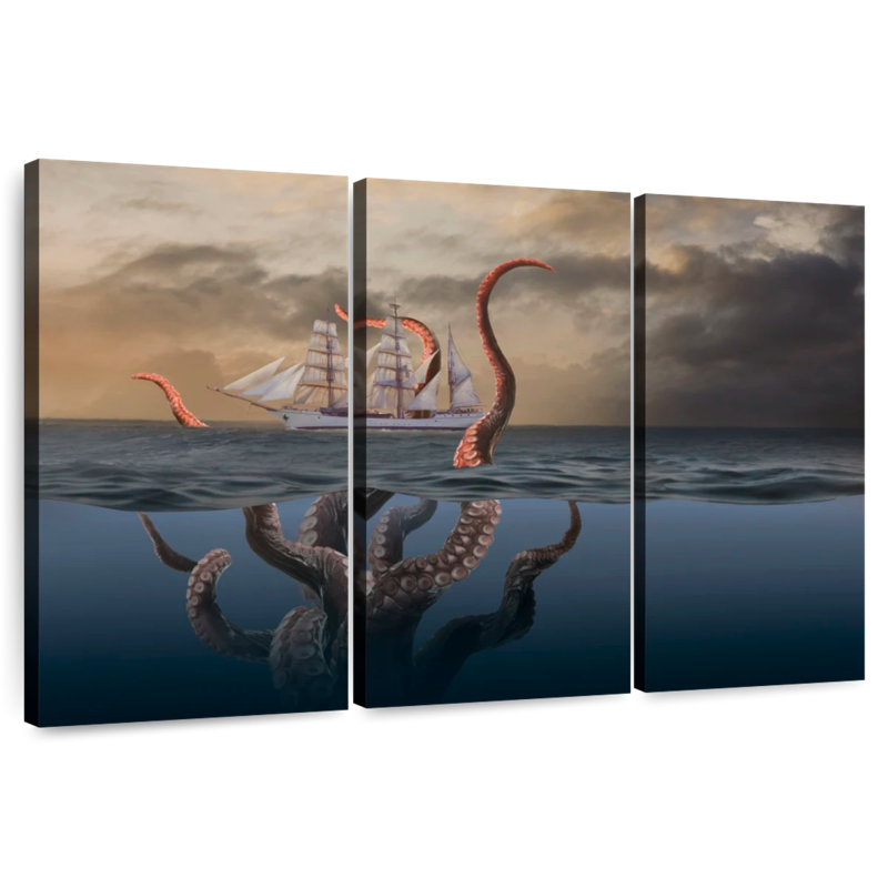 Kelan Giant Octopus Attacking Ship, 28" H x 45" W