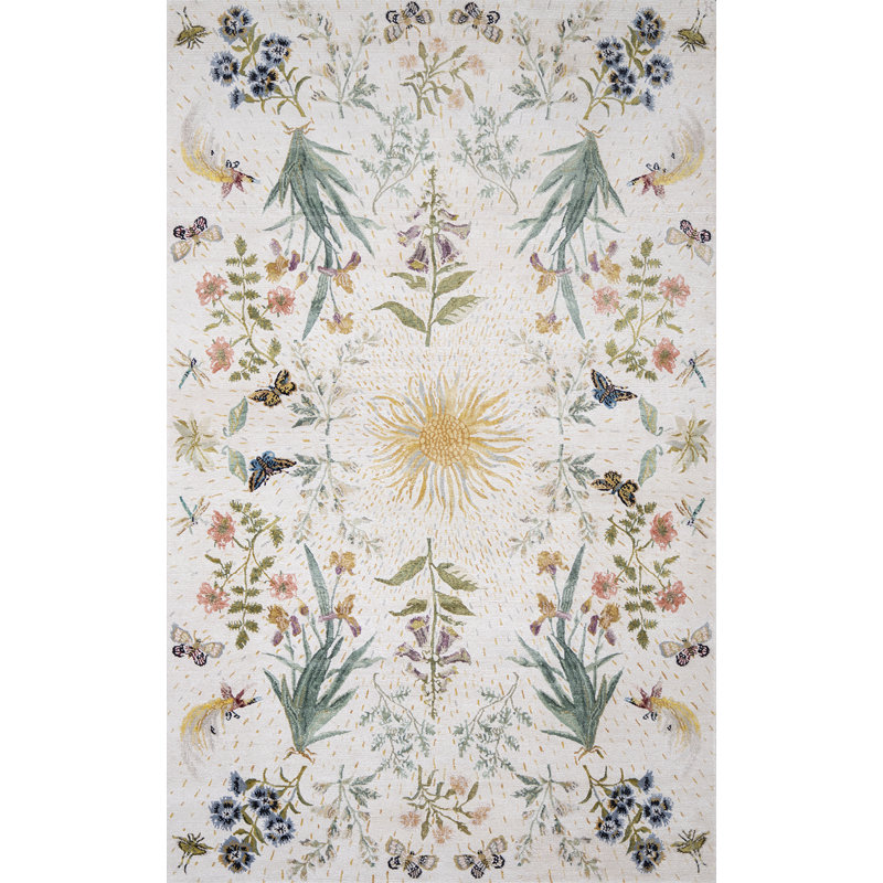 Classic Hand Knotted Floral Area Rug, Rectangle 5' x 7'