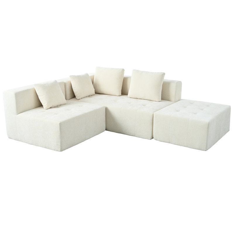 3 coussins modulaires beiges, rembourrés à haute éponge, idéals pour créer un espace de vie paisible dans la maison