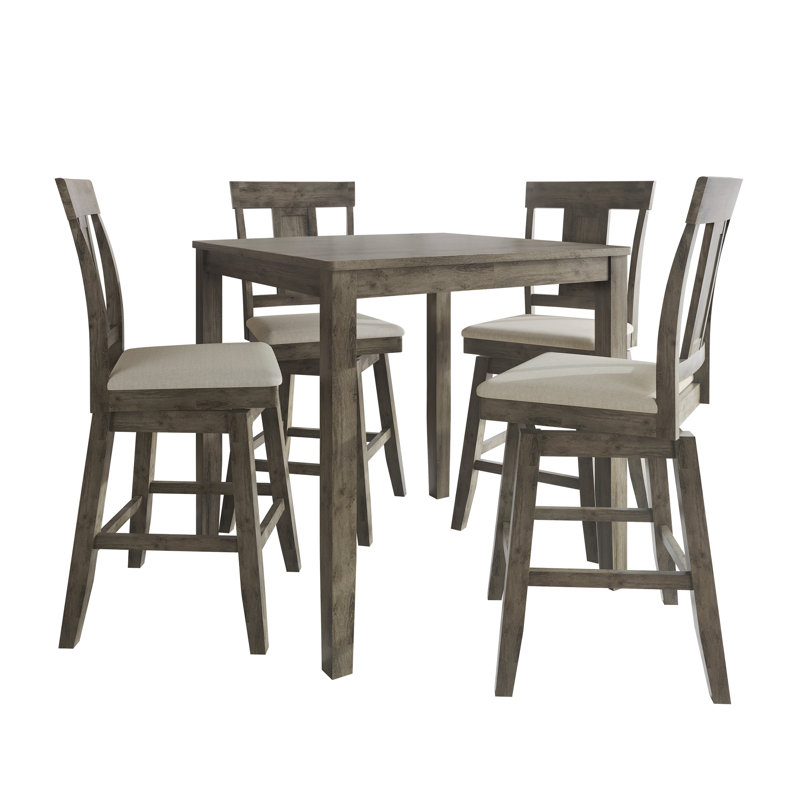 5-Piece Counter-Height Dining Set with Upholstered Splat-Back Chairs and Square Table, Dark Grey, Dark Grey