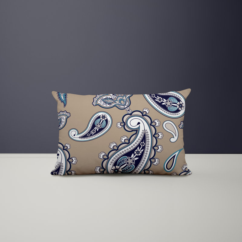 Paisley Outdoor Reversible Throw Pillow, Beige