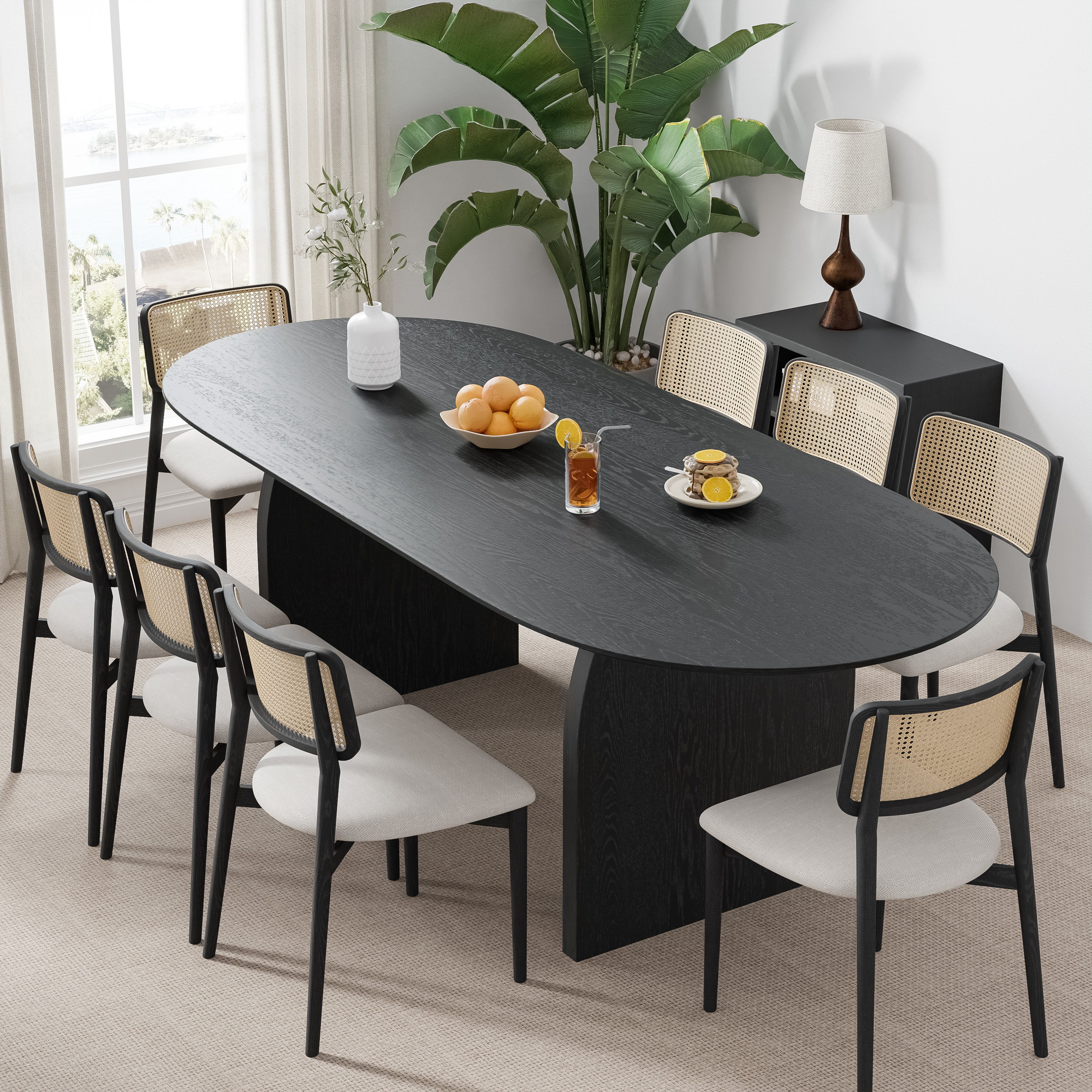Latitude Run® Oval Wood Dining Table Double Pedestal Kitchen Table ...