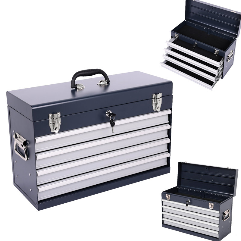 Portable Metal Tool Box 21-Inch With 4 Drawers, Bearing Slide System, And Powder Coated Surface For Clean Storage Smooth Slide, , Padding Protection During Transport