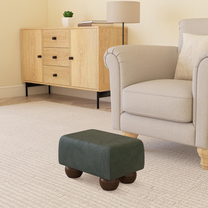 Manufactured Wood Accent Stool, Mahogany, Bottle Green, Italian Leather