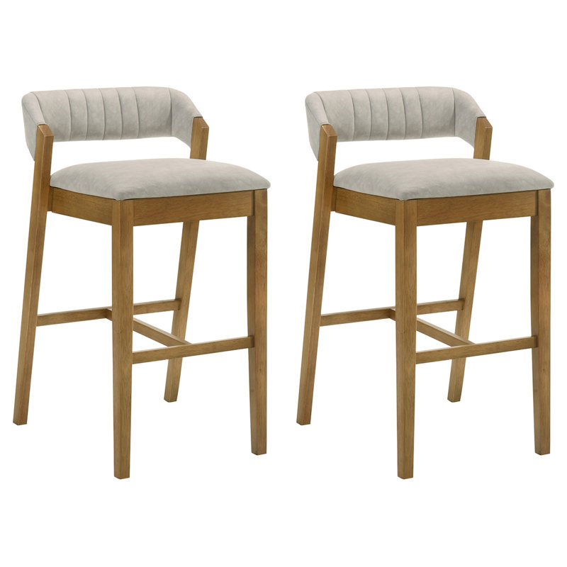 Tabouret de bar en bois d'hévéa avec siège en tissu Frison, Marron clair, Gris