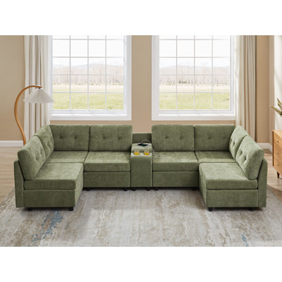 Chenille Upholstered Sectional Sofa With Storage Console