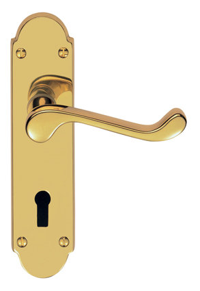 Lock Door Handle, Polished Brass