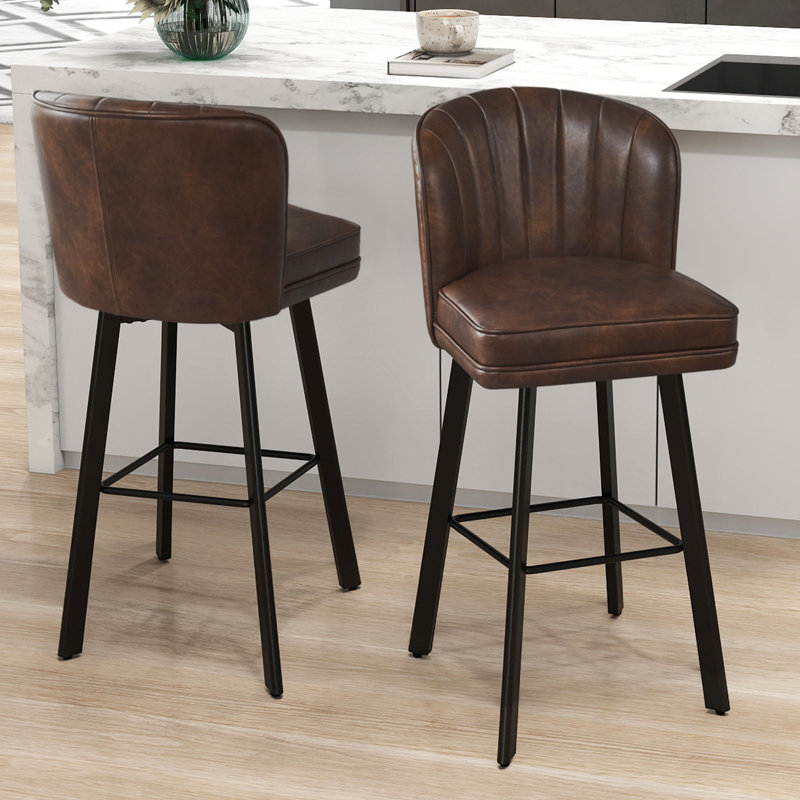 Tabourets de bar pivotants de 30 po à hauteur de comptoir avec dossier, tabourets d'îlot de cuisine avec dossier à coquille capitonnée, siège rembourré et pieds en métal avec repose-pieds