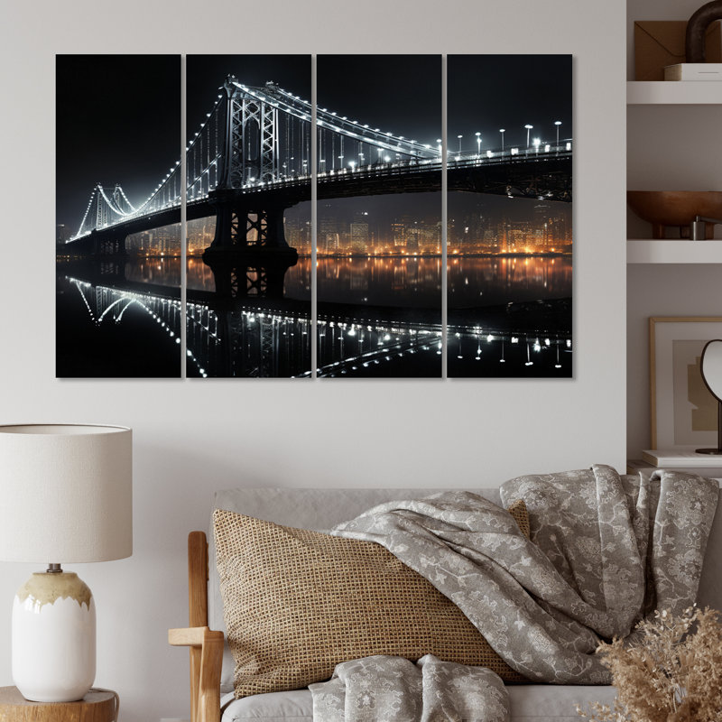 Pont noir de lumière - reproduction d'art mural - 4 panneaux, Wrapped Canvas