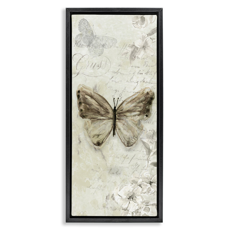 Art mural rétro sur toile à motif de papillons par Carol Robinson, H 25 po x l 11 po, Cadre flottant noir de jais