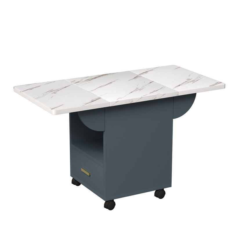 Table mobile pliable avec espace de rangement - Table de cuisine pliante en bois de 39,4 po pour petits espaces