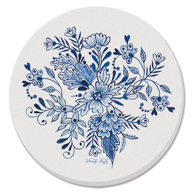Ensemble de 4 sous-verres ronds à motif floral bleu et blanc