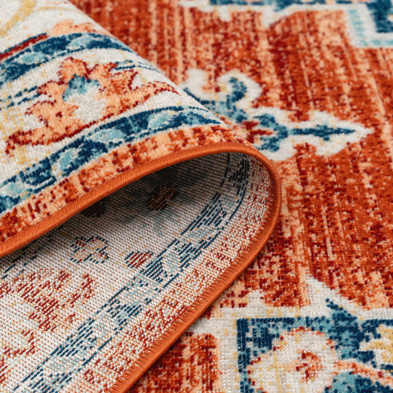 Armeda Orange Oriental Power Loom Rug, Rectangle 80 x 150cm