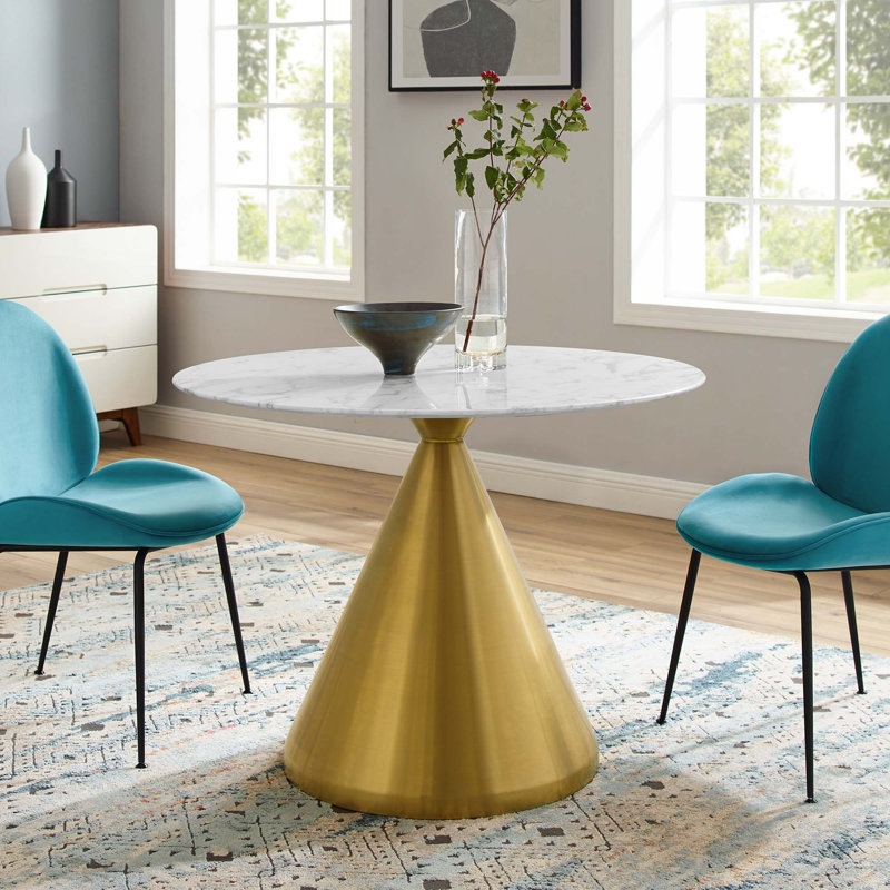 Tupelo Artificial Marble Dining Table by Modway, White, 40" L x 40" W