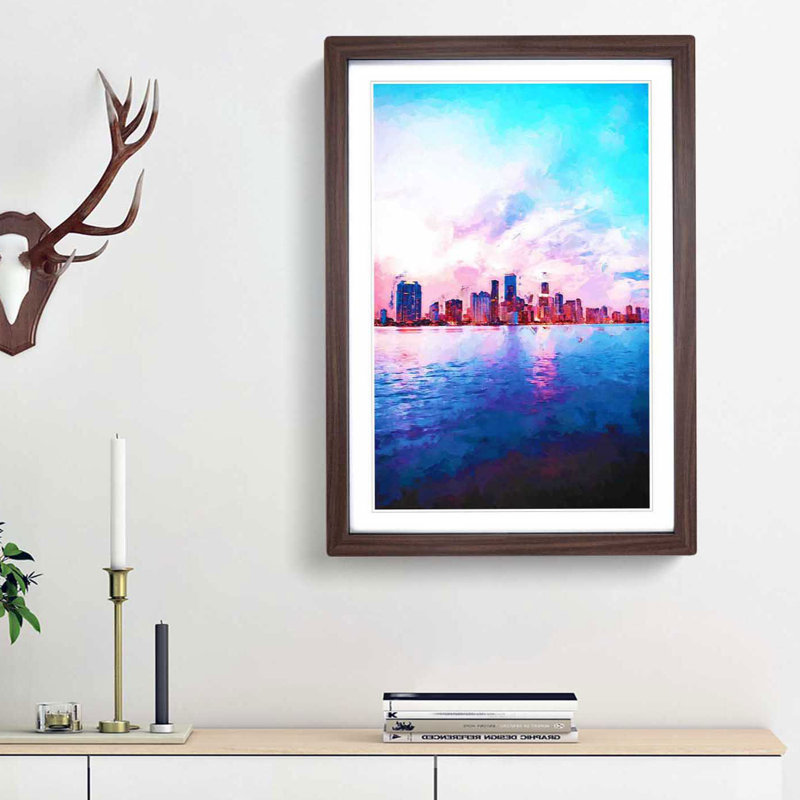 Miami Florida Skyline in Abstract - Picture Frame Graphic Art Print, Walnut Framed, 65cm H x 48cm W x 2cm D